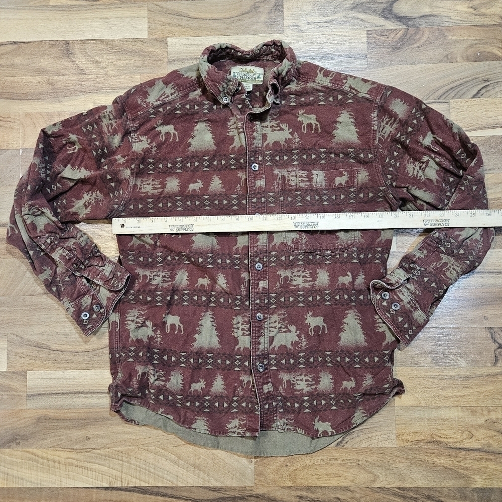 Cabela’s Deerskin Soft Chamois Shirt Men’s M Moose Tree Print Burgundy - Picture 4 of 7
